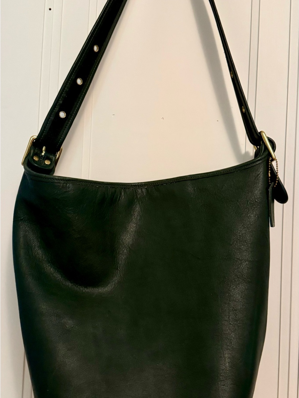 Coach Vintage Hunter Green Leather Large Bucket Bag w/Brass Hardware